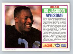 lot 314 image: Bo Jackson RC - 1989 Score Supplemental #384S Rookie Vintage Football Card
