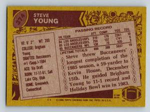 lot 328 image: Steve Young RC - 1986 Topps # 374 Rookie Vintage Football Card