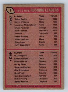 lot 333 image: Walter Payton  OJ Simpson 1977 Topps #3 Rushing Leaders - 2nd Year Payton Vintage Football Card