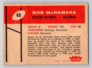 lot 339 image: Bob McNamara RC - Minnesota Gopher Great 1960 Fleer #63 Vintage Football Card