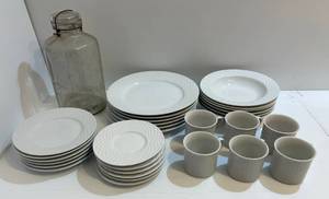 lot 14 image: Set Of JcPenny Home Collection Dinnerware Set & Vintage Large Glass Bottle