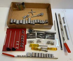 lot 45 image: Group Of Misc. Tools Including 38 And 12 Socket Wrenches 1 Craftsman, Craftsman Sockets And More