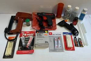 lot 50 image: Group Of Misc. Tools Including Glue Gun And Glue Sticks, Electric Stapler And More