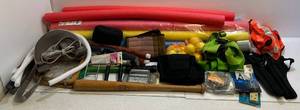 lot 68 image: Group Of Misc. Sports Related Items Including Vintage Wilson Tennis Racket, Swim Noodles And More