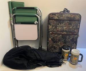 lot 83 image: Foldable Sports Chair With Side Table, Luggage And more