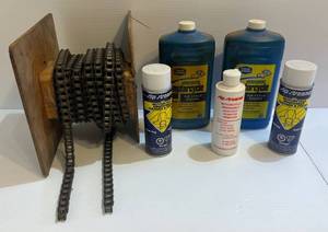 lot 148 image: Group Including Motorcycle Chain On Roll, Motorcycle Oil & Cleaners