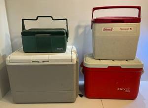lot 176 image: Four Coolers Alladen Stanley (No Thermos), Coleman Personal 16, Gott 30 & Coleman 5640 Electric Cooler