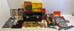 lot 189 image: Tool Box Full Of Misc. Drill Bits, Saw Blades And More