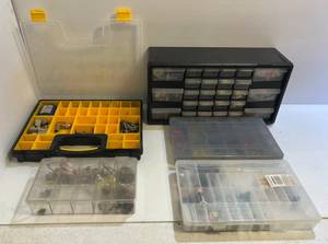 lot 217 image: Five Multi Storage Bins Full Of Misc. Hardware And More