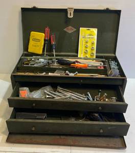 lot 331 image: Vintage S-K Metal Tool Box With Misc. Tools And More