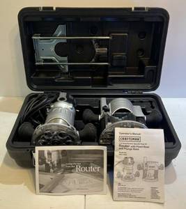 lot 334 image: Craftsman 11.0 Amp 2 Horse Variable Speed Router With Fixed Base And Plunge Base NIB