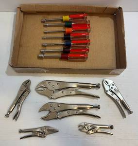 lot 304 image: Group Of Misc. Nut Drivers And Vise Grips