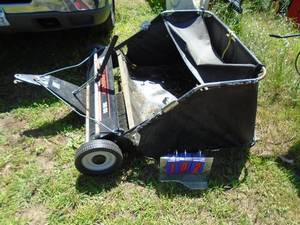 lot 102 image: Agrifab 38 lawn sweeper with plastic hopper. As shown.