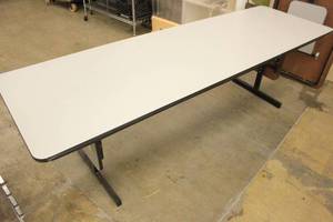 lot 78 image: 3ct 95.9 x 29.5 Folding Tables w 10 Chairs