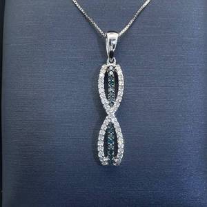 Fancy Blue-Green Diamond & White Diamond Infinity Symbol Journey Pendant in White Gold, Retail Value $1400 w Tag