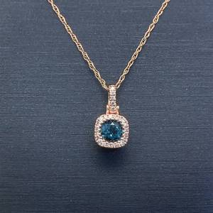 London Blue Topaz & Diamond Cushion Halo Drop Pendant Necklace in Rose Gold $1,250 Retail