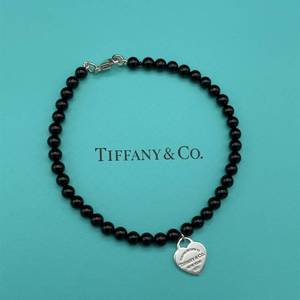 Tiffany & Co. Return to Tiffany Heart PendantCharm Black Onyx Beaded Bracelet - 925 Sterling Silver