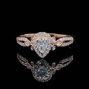 1.00 Carat Diamond Pear Solitaire & Halo Infinity Split Shank Openwork Tulip Ring in 14k Rose Gold $3,025 Retail VIDEO