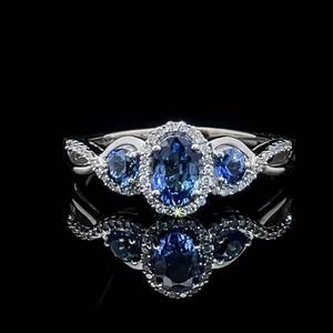 Designer Le Vian Oval, Round Three-Stone Natural Sapphire & Diamond Halo Infinity Ring in 14k White Gold $3,500 Retail VIDEO