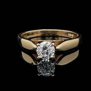 12 Carat Round Brilliant Cut Diamond Solitaire Cathedral Ring in 14k Yellow Gold w Independent Appraisal $2,150 Retail