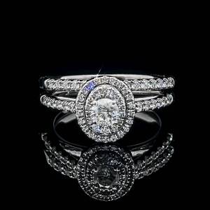 1.25 Carat Diamond Miracle Halo Engagement Ring & Wedding Band 2-Piece Bridal Set in 14k White Gold, Elegant & Graceful Slim Band Design $3,150 Retail