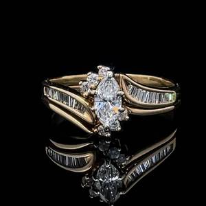 1.8 Carat Diamond Marquise & Round Brilliant Zig-Zag Engagement Ring & Wedding BandBridal Guard in 14k Yellow Gold $3,220 Retail