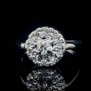 Diamond Round Brilliant Antique Concentric Double Row Cluster Ring in 14k White Gold, VS Clarity $2,650 Retail