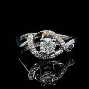 .49 Carat Diamond Round Brilliant Solitaire Halo Infinity Love Knot Ring in 18k White Gold w Independent Appraisal - Replacement Value $2,000