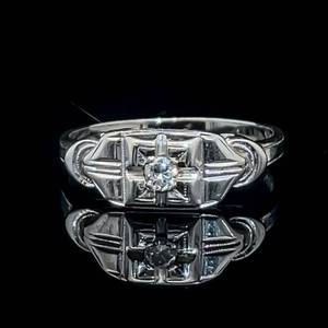 Vintage Estate Find 1940s Old European Cut Diamond Art Deco Antique Openwork Ring in 18k White Gold