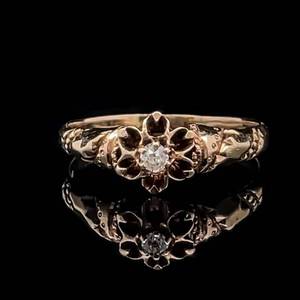 Vintage Estate Find Diamond Old European Cut Solitaire Flower Bouquet Filigree Ring in 14k Yellow Gold