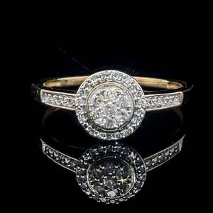Diamond Concentric Halo Cluster Ring in Yellow Gold $1,899 Retail