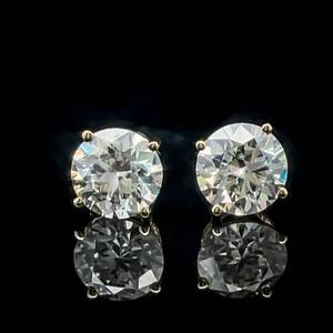 Captivating Round Moissanite 3.00 Carat Stud Earrings in 14K Yellow Gold, Ideal Size $1780 Retail VIDEO