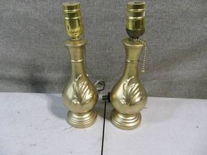 lot 4 image: Pair of Vintage Lamp Bases Gold with Leaf Imprint