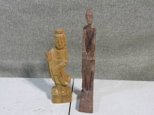 lot 9 image: 2 Vintage Wood Carving Figurines