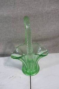 lot 38 image: Green Glass Flower Basket