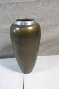 lot 44 image: 12 x 6 Oval shaped Vase Silver Trim w rich Earth tone