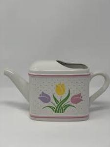 lot 37 image: Teleflora Watering Can Planter Vintage Tulips Collectible Vase Flower Floral circa 1985