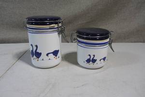 lot 46 image: Set of 2 Rosenthal Netter JarCanisters-Country Cottage Style-Blue Geese (Made in Italy)