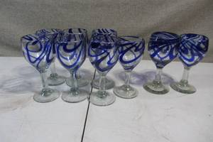 lot 60 image: Hand Blown Wine Glass Set of 9