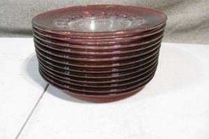 lot 136 image: Lot of 12 Glass Plates w Red Trim Finish