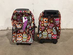 lot 165 image: LOT OF 2 Rockland Owl Print Double Handle Rolling Backpack
