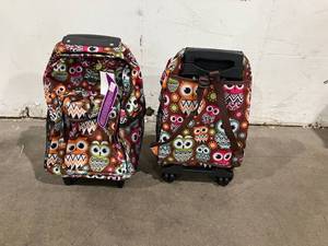 lot 166 image: LOT OF 2 Rockland Owl Print Double Handle Rolling Backpack