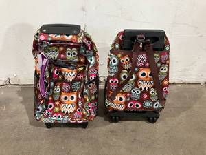 lot 167 image: LOT OF 2 Rockland Owl Print Double Handle Rolling Backpack
