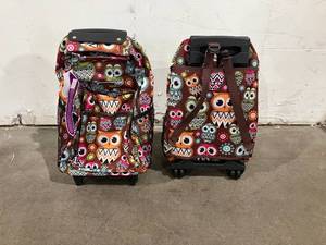 lot 168 image: LOT OF 2 Rockland Owl Print Double Handle Rolling Backpack