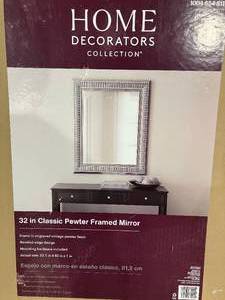 lot 196 image: Home Decorators Collection Classic Pewter Framed Silver Beveled Glass Accent Mirror