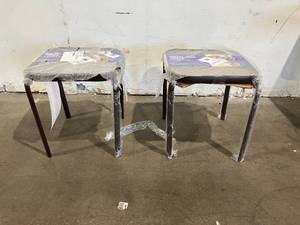 lot 142 image: PROLISOK Set of 2 Small Bronze Metal Side Tables with Tempered Glass Tops
