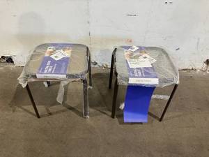 lot 143 image: PROLISOK Set of 2 Small Bronze Metal Side Tables with Tempered Glass Tops
