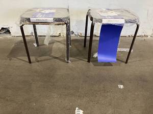 lot 144 image: PROLISOK Set of 2 Small Bronze Metal Side Tables with Tempered Glass Tops