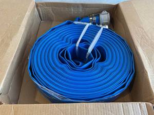 lot 266 image: LEBLEBALL 2 Inch x 100 Foot Blue Reinforced Heavy Duty PVC  Backwash Hose for Swimming Pools with Connector Aluminum Camlock C and E Fittings