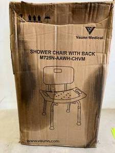 lot 219 image: Vaunn White Tool-Free Assembly Adjustable ShowerBath Chair with Removable Back